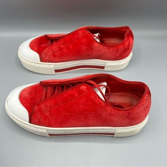 Alexander McQueen Red Velvet Platform Lace Up Low Cut Sneakers - Picture 4 of 12